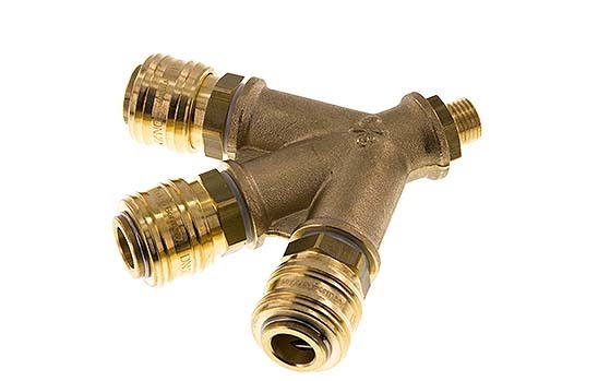Brass DN 7.2 (Euro) Air Coupling Socket G 1/4 inch Male Wall-Mount 3-way
