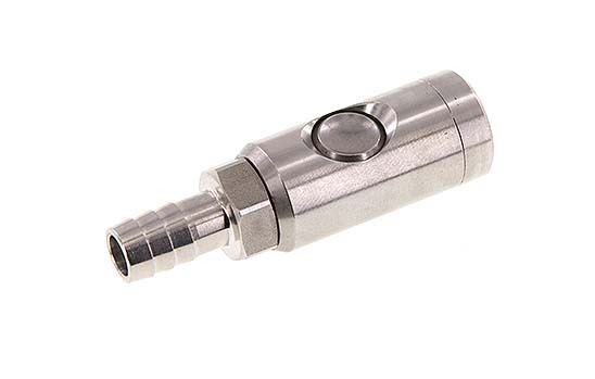 Enchufe de seguridad de acero inoxidable 316L DN 7,4 con botón pulsador Pilar para manguera de 13 mm