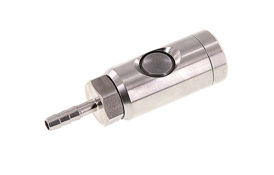 Stainless Steel 316L DN 7.4 Safety Air Coupling Socket With Push Button 6 mm Hose Pillar