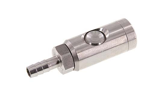 Enchufe de seguridad de acero inoxidable 306L DN 7,4 con botón pulsador Pilar para manguera de 9 mm