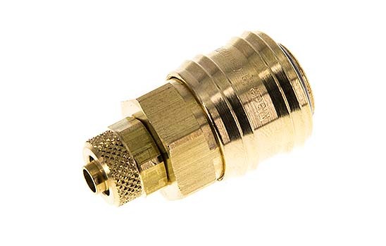 Brass DN 7.2 (Euro) Air Coupling Socket 6x8 mm Union Nut Double Shut-Off