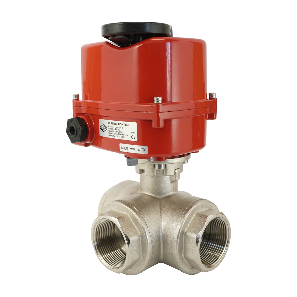 G 2 inch 3-Way brass electric ball valve (L-port) 24 V AC/DC