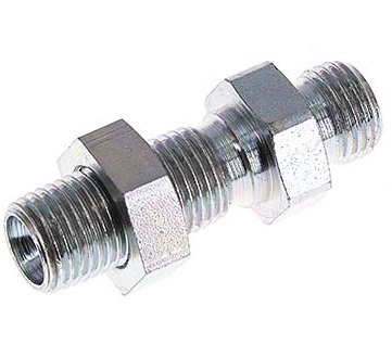 G 1/2'' Zinc plated Steel Bulkhead Double nipple 350 Bar - Hydraulic