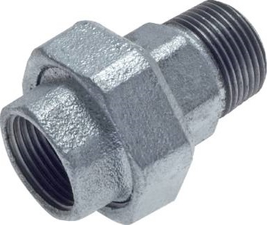 Rp 1/2'' x R 1/2'' F/M Verzinkt Gietijzeren Borstnippel 3-delig met Conische afdichting 25 Bar