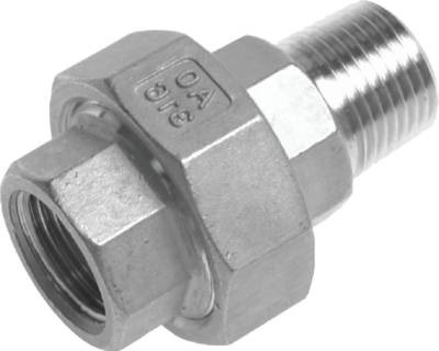 1/2'' NPT x 1/2'' NPT F/M Edelstahl Doppelnippel 3-teilig mit konischer Abdichtung 16 bar