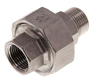 Rp 1/2'' x R 1/2'' F/M Edelstahl Doppelnippel 3-teilig mit konischer Abdichtung 16 bar