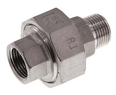 Rp 1/2'' x R 1/2'' F/M Stainless steel Double Nipple 3-pieces with Flat sealing 16 Bar