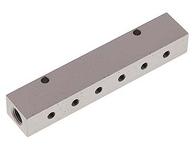 Bloc de distribution en aluminium 2xG 1/2'' x 12xG 1/4'' Double face 16 bar