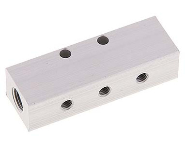 2xG 1/2'' x 3xG 1/4'' Aluminium Verdeelblok Eenzijdig 16 Bar