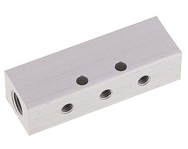 2xG 1/2'' x 6xG 1/4'' Aluminium Verdeelblok Dubbelzijdig 16 Bar