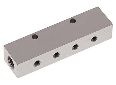 2xG 1/2'' x 8xG 1/4'' Aluminium Verdeelblok Dubbelzijdig 16 Bar