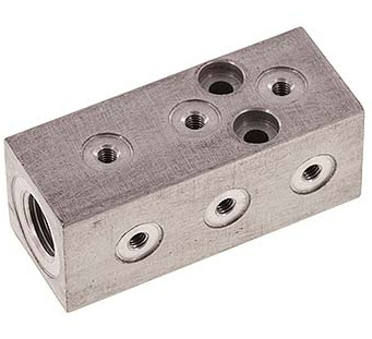 1xG 1/2'' x 9xG 1/4'' Aluminium Verdeelblok Eenzijdig 16 Bar