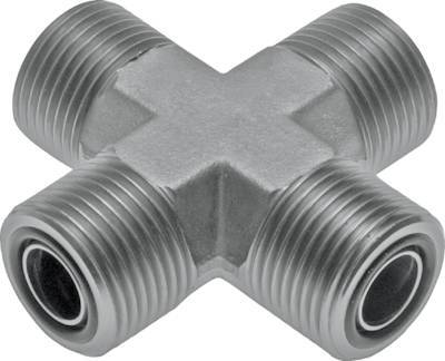 UN 11/16''-16 Male Zinc plated Steel Cross ORFS 630 Bar - Hydraulic