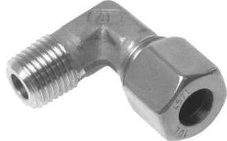 1/4'' NPT Buitendraad x 6L RVS Elbow 90deg Snijring 315 Bar DIN 2353