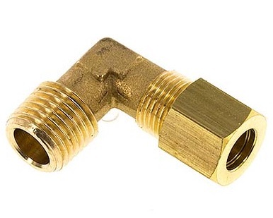 R 1/4'' Male x 6mm Brass 90 deg Elbow Compression Fitting 150 Bar DIN EN 1254-2