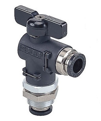 8mm - 6mm Bulkhead Union Elbow 2-Way Ball Valve Series 20