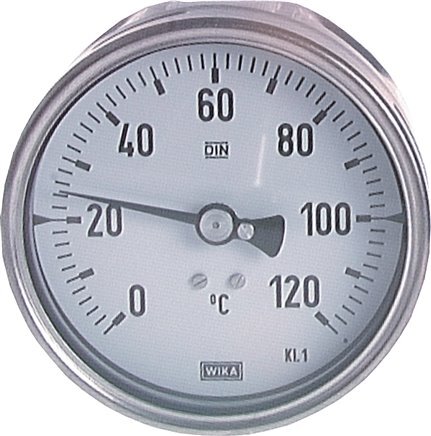 +10 tot +90°C Petrochemische RVS Bimetalen Thermometer 100mm Behuizing 100mm Dompelbuis Achteraansluiting