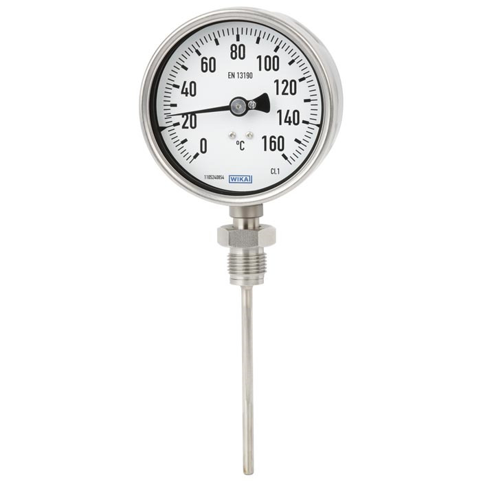 +10 to +90°C Petrochemical Stainless Steel Bimetallic Thermometer 100mm Cabinet 100mm Stem Bottom