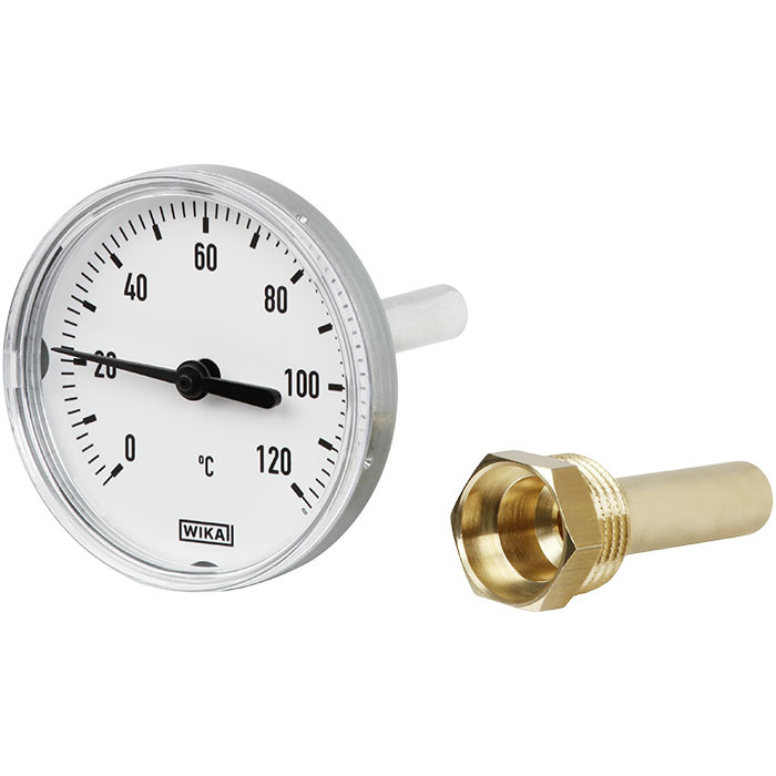 0 bis +120°C Aluminium-Bimetall-Thermometer 100mm Gehäuse 100mm Stiel mit Schutzrohr