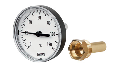 0 bis +120°C Kunststoff-Bimetall-Thermometer 100mm Gehäuse 40mm Schaft mit Schutzrohr