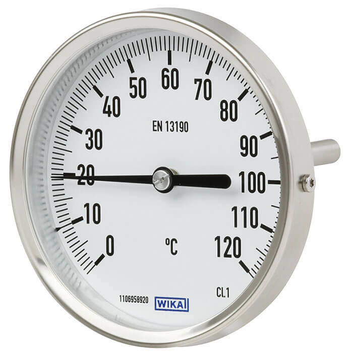 0 to +120°C Stainless Steel Bimetallic Industrial Thermometer 100mm Cabinet 100mm Stem Rear