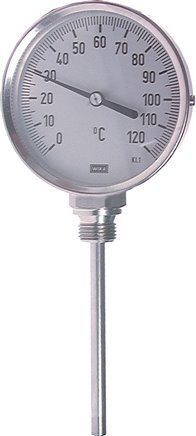 0 tot +100°C RVS Bimetalen Industriële Thermometer 100mm Behuizing 100mm Dompelbuis Onderaansluiting