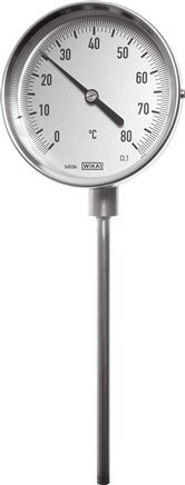 0 bis +120°C Bimetall-Thermometer aus Edelstahl 100mm Gehäuse 100mm Schaftboden