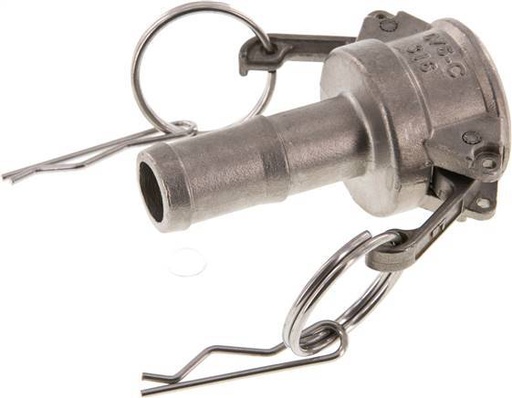 [F23QH] Acoplamiento de acero inoxidable Camlock DN 20 (3/4'') Pilar de manguera (19 mm) Tipo C MIL-C-27487