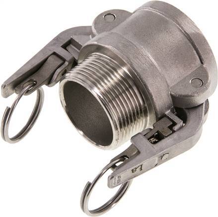 [F23YN] Acoplamiento de seguridad Camlock DN 40 (1 1/2'') de acero inoxidable R 1 1/2'' rosca macho tipo B MIL-C-27487