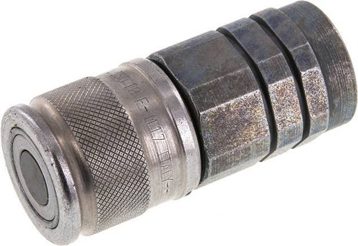 [F22ZH] Steel DN 10 Flat Face Hydraulic Socket G 1/2 inch Female Threads ISO 16028 D 19.7mm
