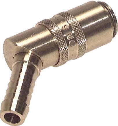 [F222C] Brass DN 6 Mold Coupling Socket 9 mm Hose Pillar Double Shut-Off 45-deg