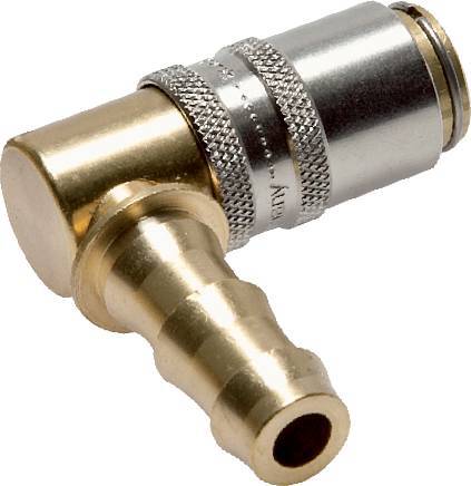 [F222Q] Brass DN 6 Mold Coupling Socket 9.5 mm Hose Pillar Double Shut-Off 90-deg