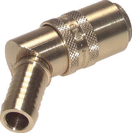 [F223E] Brass DN 9 Mold Coupling Socket 13 mm Hose Pillar Double Shut-Off 45-deg