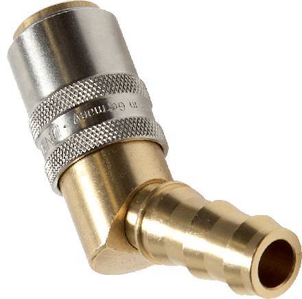 [F223N] Brass DN 9 Mold Coupling Socket 12.7 mm Hose Pillar Unlocking Protection Double Shut-Off 45-deg
