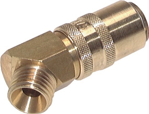 [F225S] Brass DN 6 Mold Coupling Socket G 1/4 inch Male Threads Double Shut-Off 45-deg