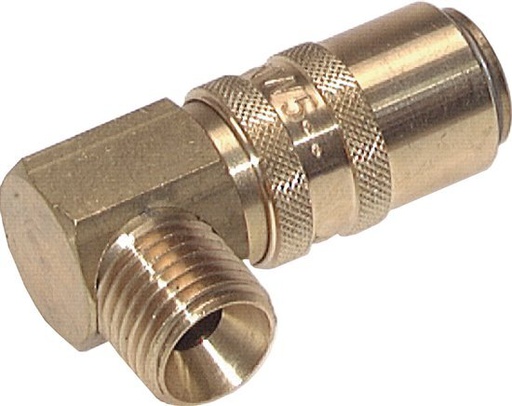 [F226E] Brass DN 6 Mold Coupling Socket G 1/4 inch Male Threads Unlocking Protection Double Shut-Off 90-deg
