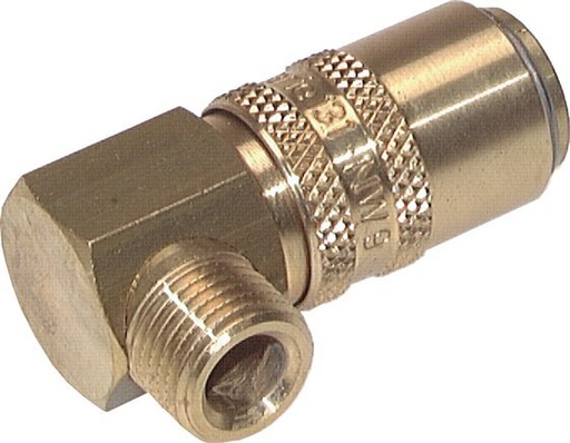 [F228J] Brass DN 9 Mold Coupling Socket M16x1.5 Male Threads Double Shut-Off 90-deg