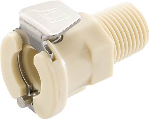 [F22B7] PP DN 3.2 Linktech Coupling Socket 1/4 inch Male NPT Threads Double Shut-Off Beige 20 Series