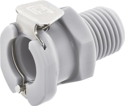 [F22FQ] PP DN 6.4 Linktech Koppeling Snelkoppeling 3/8 inch NPT buitendraad Dubbele afsluiting Grijze 40 Series