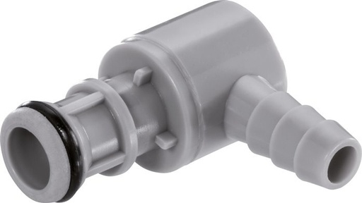 [F22N4] PP DN 6.4 Linktech Koppeling Insteeknippel 6.4 mm Slangpilaar Dubbele afsluiting 90-deg 50 Series