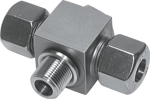 [F2C8E] 6S & G1/4'' RVS T-Draaidoorvoer Knelfitting Buitendraad 400bar ISO 8434-1