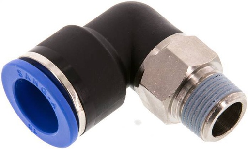 [F24YC] Racor a presión de 16mm x R3/8'' de 90 grados con rosca macho Latón/PA 66 NBR de manguito corto giratorio