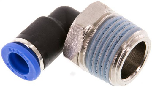 [F24YE] Racor a presión de 8mm x R1/2'' de 90 grados con rosca macho Latón/PA 66 NBR de manguito corto giratorio