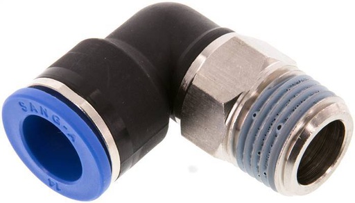 [F24YH] Codo de 90 grados de 14mm x R1/2'' con rosca macho Latón/PA 66 NBR de manguito corto giratorio