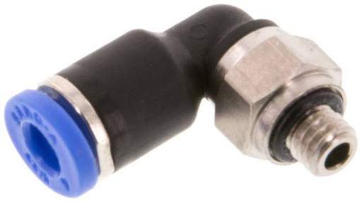 [F24YP] Racor rápido de 4mm x M 5 90deg con rosca macho Latón/PA 66 NBR Manguito corto giratorio