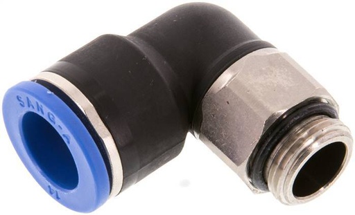 [F24Z6] Racor rápido de 90 grados 14mm x G3/8'' con rosca macho Latón/PA 66 NBR de manguito corto giratorio