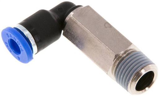 [F24ZZ] Racor a presión de 4mm x R1/8'' de 90 grados con rosca macho Latón/PA 66 NBR Manguito largo giratorio