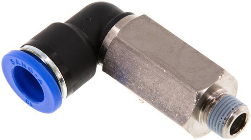 [F2524] Racor rápido de 90 grados 10mm x R1/8'' con rosca macho Latón/PA 66 NBR de manguito largo giratorio