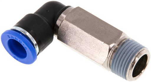 [F252C] Racor rápido de 90 grados 10mm x R3/8'' con rosca macho Latón/PA 66 NBR de manguito largo giratorio