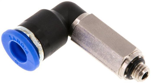 [F252Q] raccord enfichable coudé à 90 degrés 6mm x M 5 avec filetage mâle Laiton/PA 66 NBR Manchon long rotatif